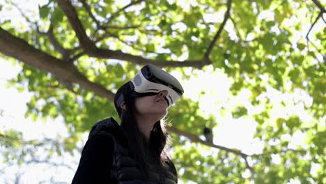 content woman using vr headset