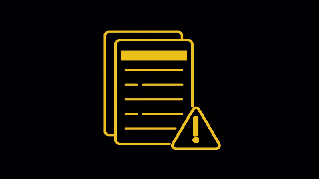 Icono animado de archivos de documentos con signo de advertencia