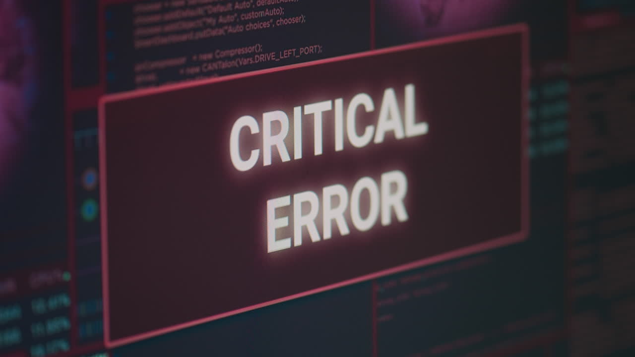 Security breach warning on computer showing critical error message flashing