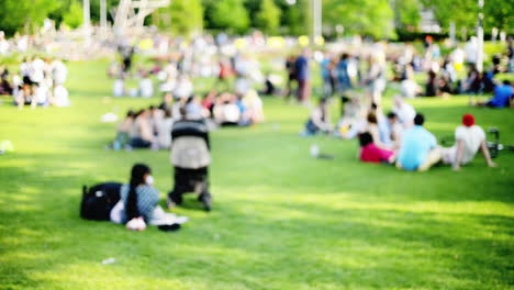 crowd of people in city park summertime