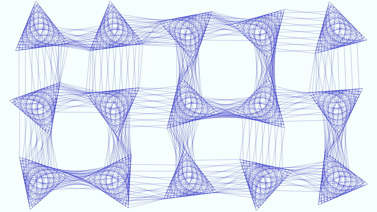 Symmetrical pattern of blue-lined triangles radiating from a larger central triangle