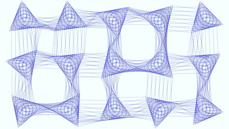 patrón simétrico de triángulos con líneas azules que irradian desde un triángulo central más grande