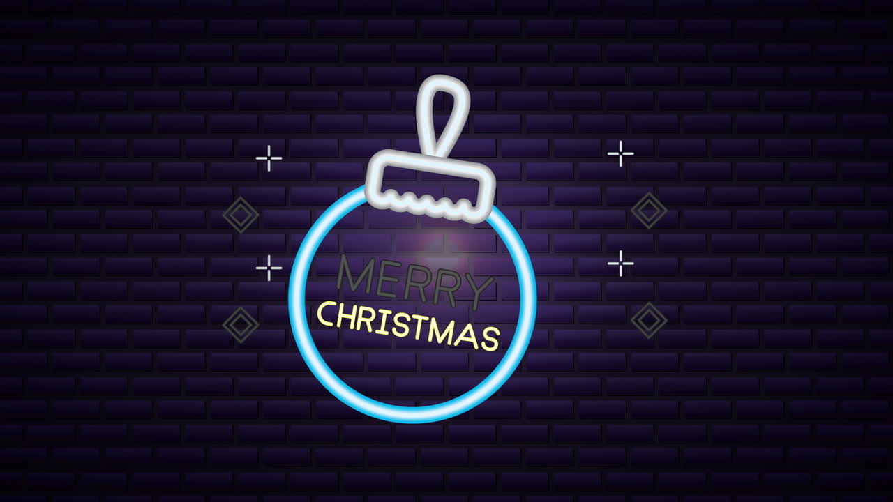 etiqueta de luz de neón de navidad con bola colgada