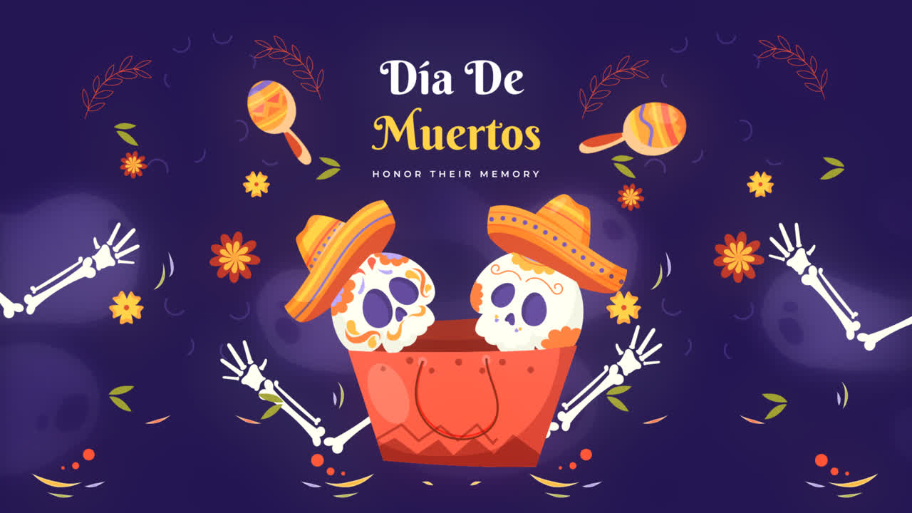 An animation of Hand drawn flat dia de muertos sale illustration