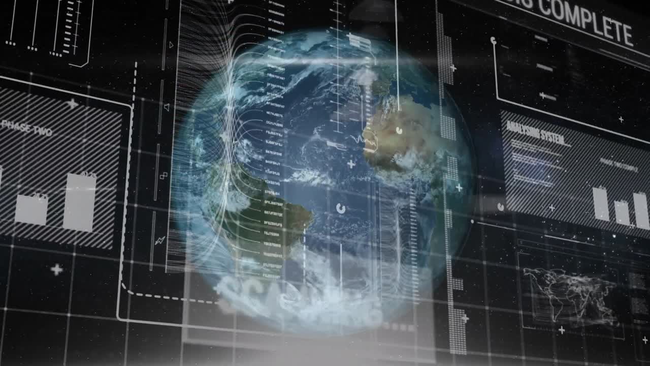 Animation of financial data processing over globe