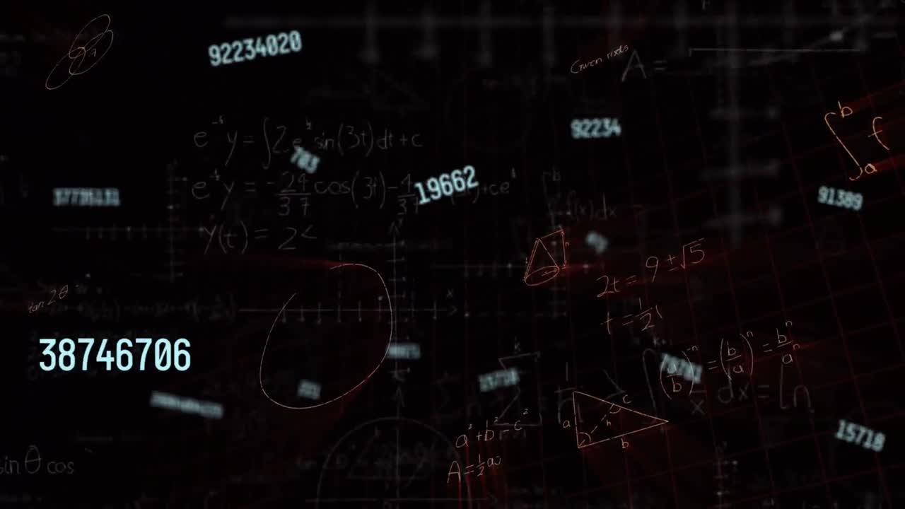 Animation of moving mathematical formulas on dark background