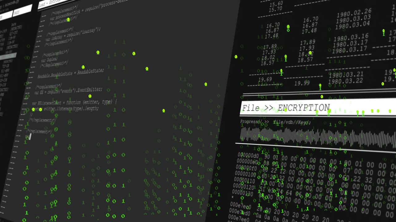 Drifting digits revealing code interface while updating FileENCRYPTION label and securing data