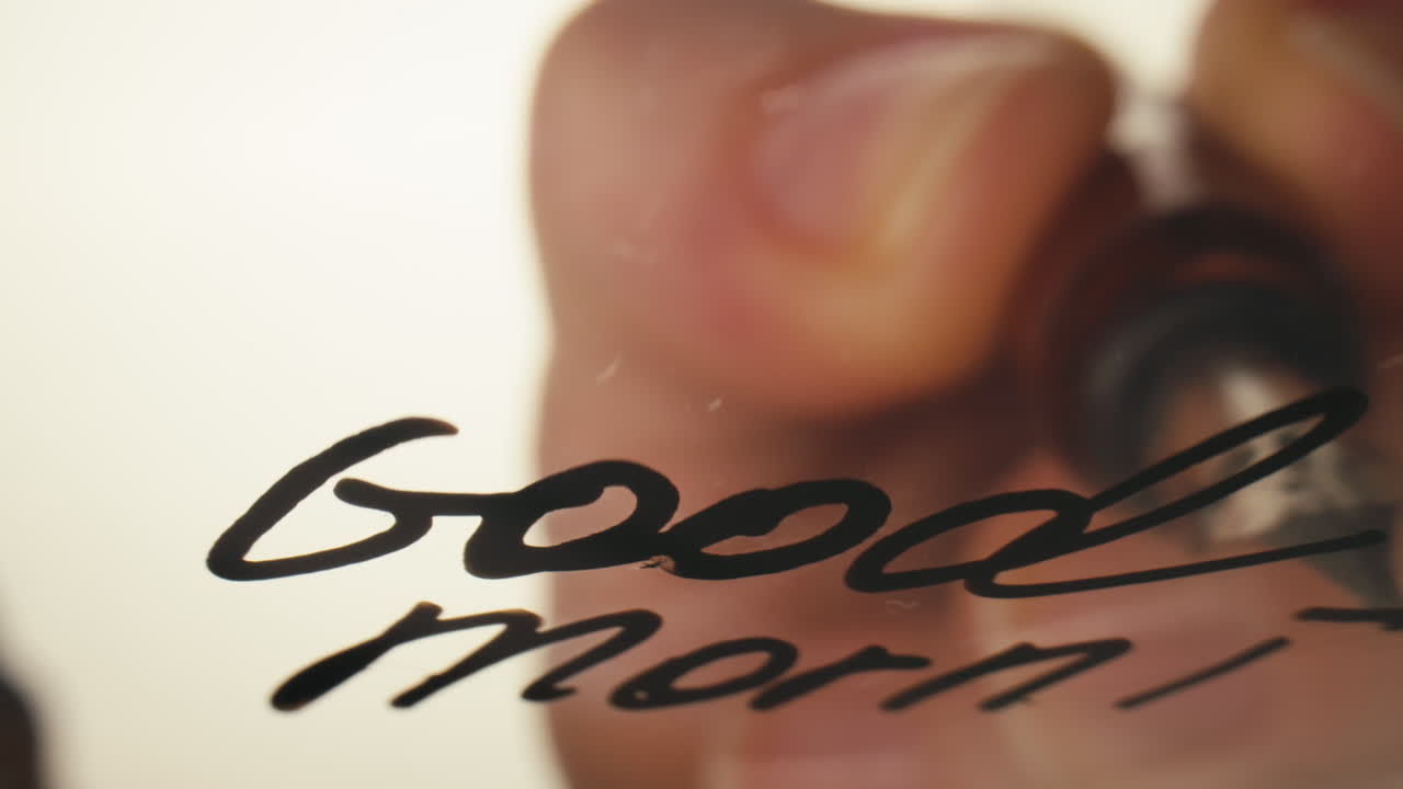 Close-up of Hand Writing 'Good Morning' with Fountain Pen