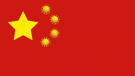 Chinesische-Flagge-Mit-Coronavirus-Symbolen,-Die-Die-Sterne-Ersetzen