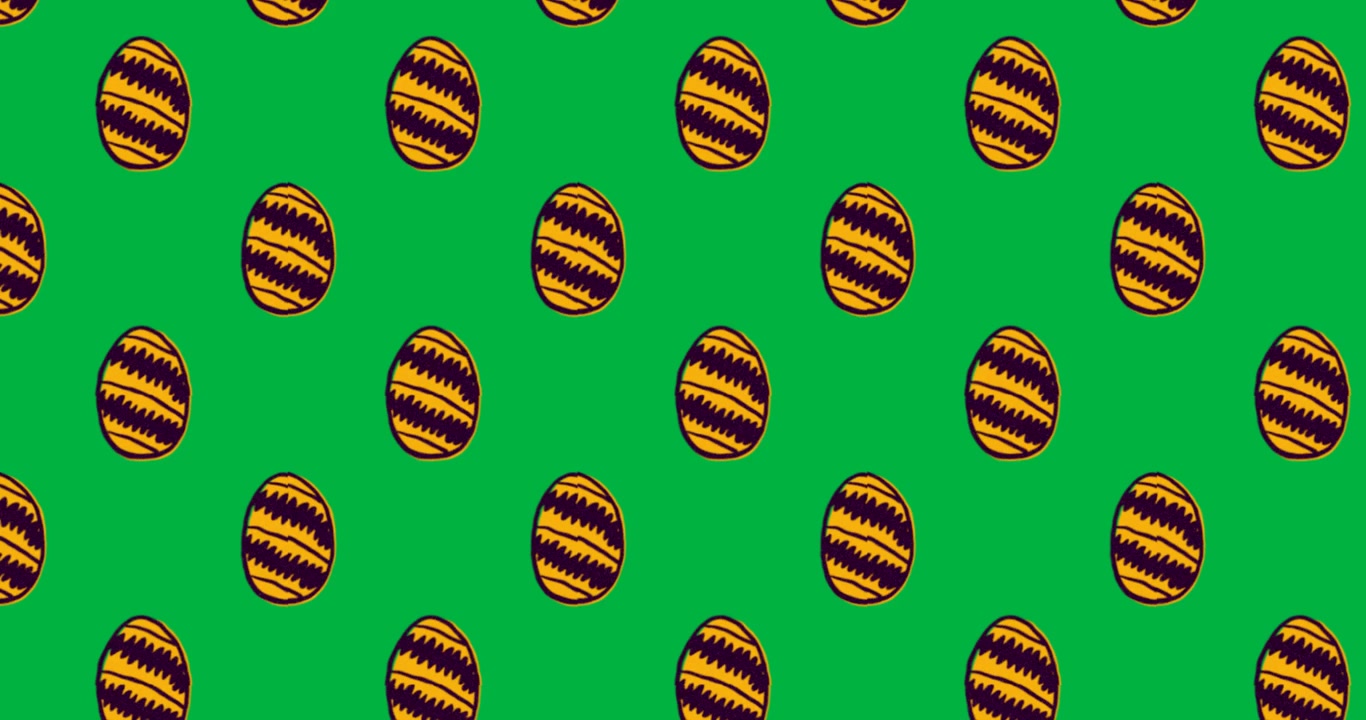 Repeating zigzag eggs sliding right on transparent backdrop, on play showing edge blocks for design