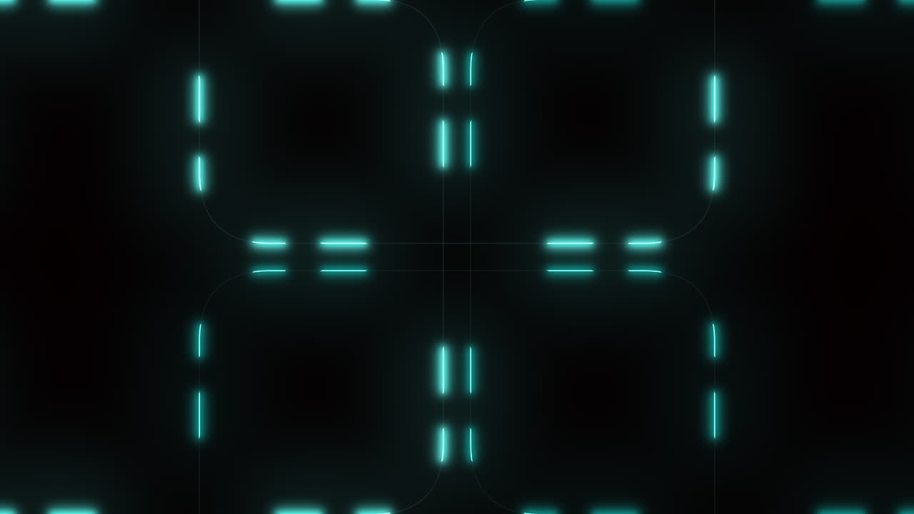 Futuristic and sleek, the image features a black and blue backdrop with glowing lines forming a square pattern. Circles compose the lines, creating a grid-like futuristic aesthetic