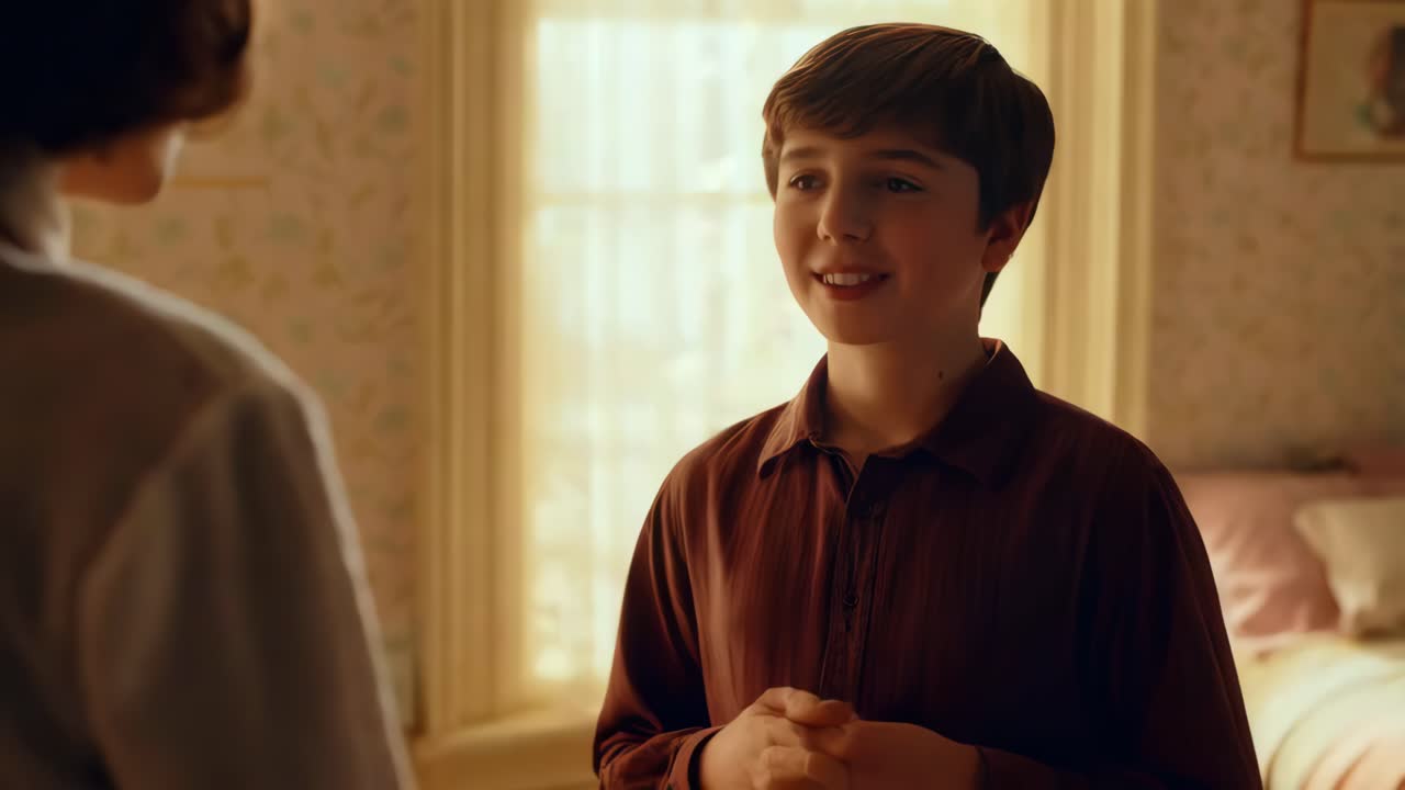 아이와 여자가 대화하고 있습니다.