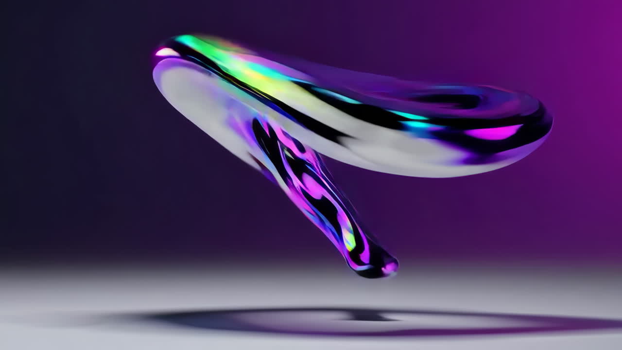 Abstract Iridescent Fluid Shapes on Purple Background