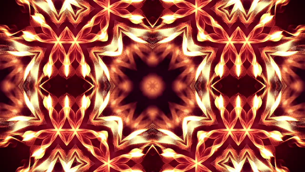 microworld, mandala o fondo abstracto de neón ornamental. composición dorada simétrica compleja con partículas de brillo que forman estructuras onduladas como en un caleidoscopio. animación suave en bucle 4k 3d. 74
