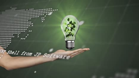 Animation-of-hand-with-light-bulb-and-data-processing-over-dark-background