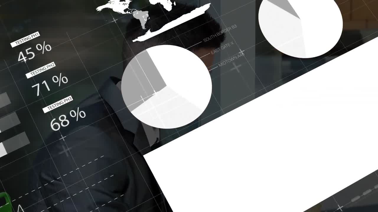 Animazione dell'elaborazione dati su un uomo caucasico che usa un laptop