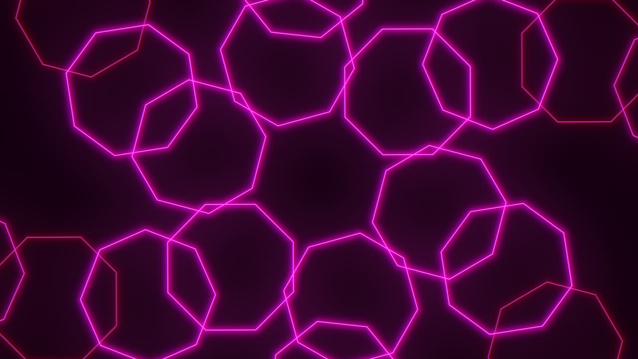 Pink neon hexagons pattern in rows