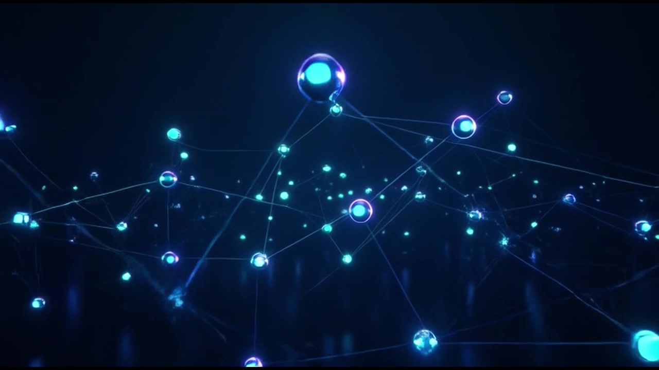 Abstract Network of Glowing Blue Spheres and Connecting Lines