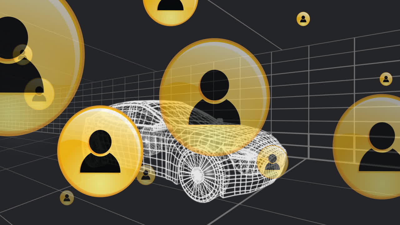 프로필 아이콘과 검은색 배경에 움직이는 자동차의 애니메이션