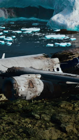 crashed airplane in a frozen landscape