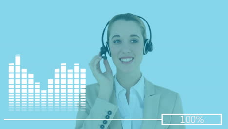 animación de una mujer caucásica con auriculares sobre la grabación de datos