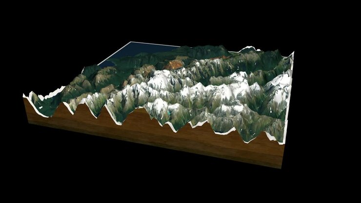 Mount Aspiring National Park map 3D render 360 degrees loop animation
