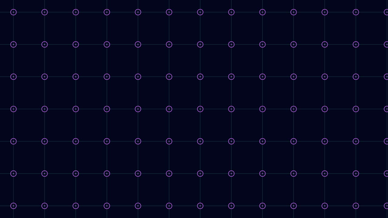 Digital grid with neon geometric rings in rows