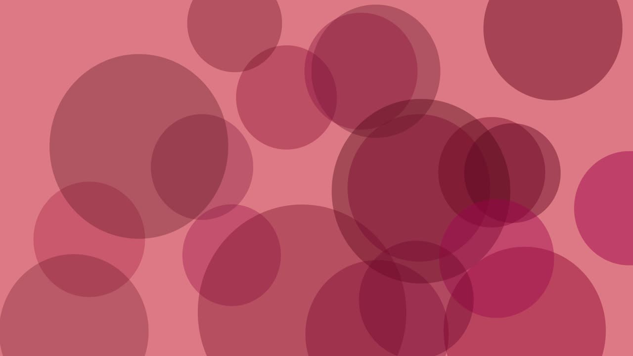 Circles appear and disappear, animation of the movement of transparent circles. Shades of red. Horizontal composition, 4k video quality