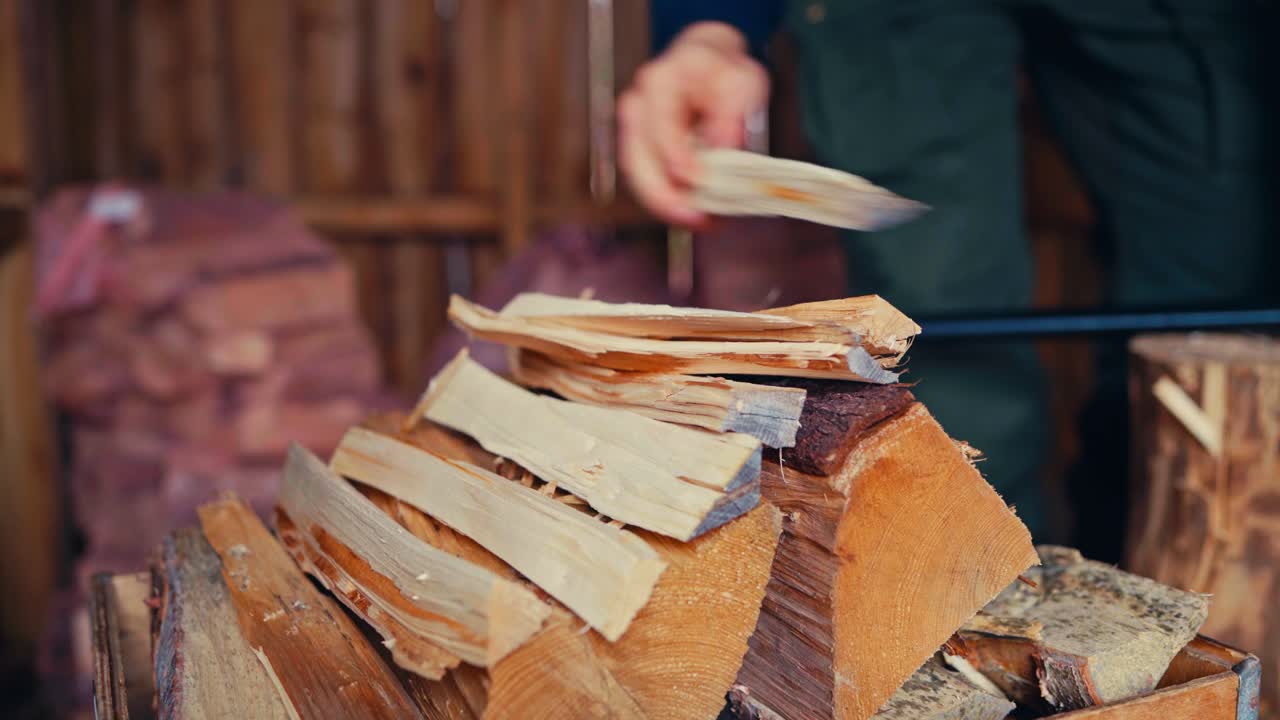 Man Chopping Woods With An Ax - Close Up Shot