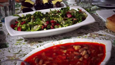 delicious fresh and healthy iftar food of turkish cuisine on kitchen table