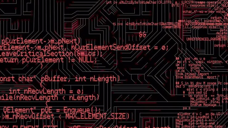 Digital animation of data processing against microprocessor connections on black background