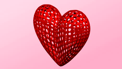 las estructuras celulares en forma de corazón rojo giran sobre un fondo rosado.