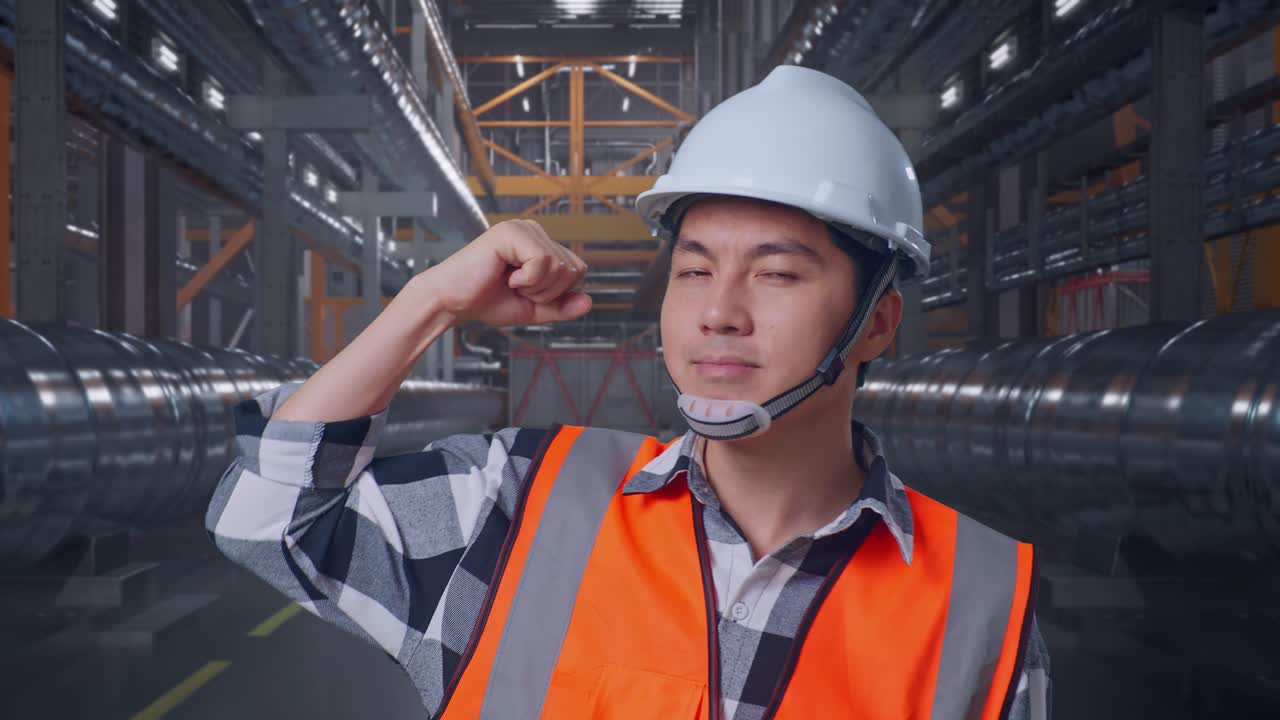 Happy Engineer in a Warehouse