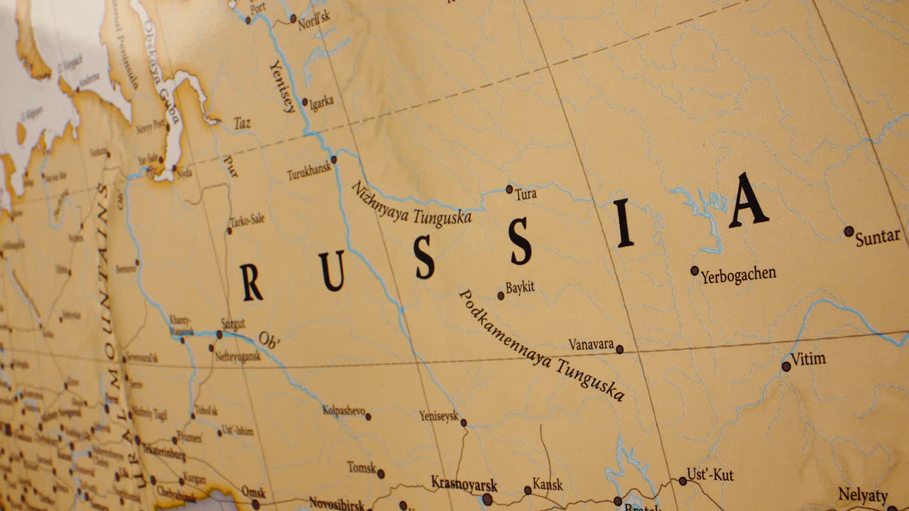 Close-up of a map of Russia