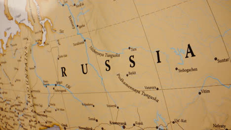 close-up of a map of russia