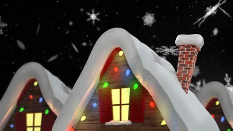 Animation-of-snow-falling-over-houses-with-fairy-lights