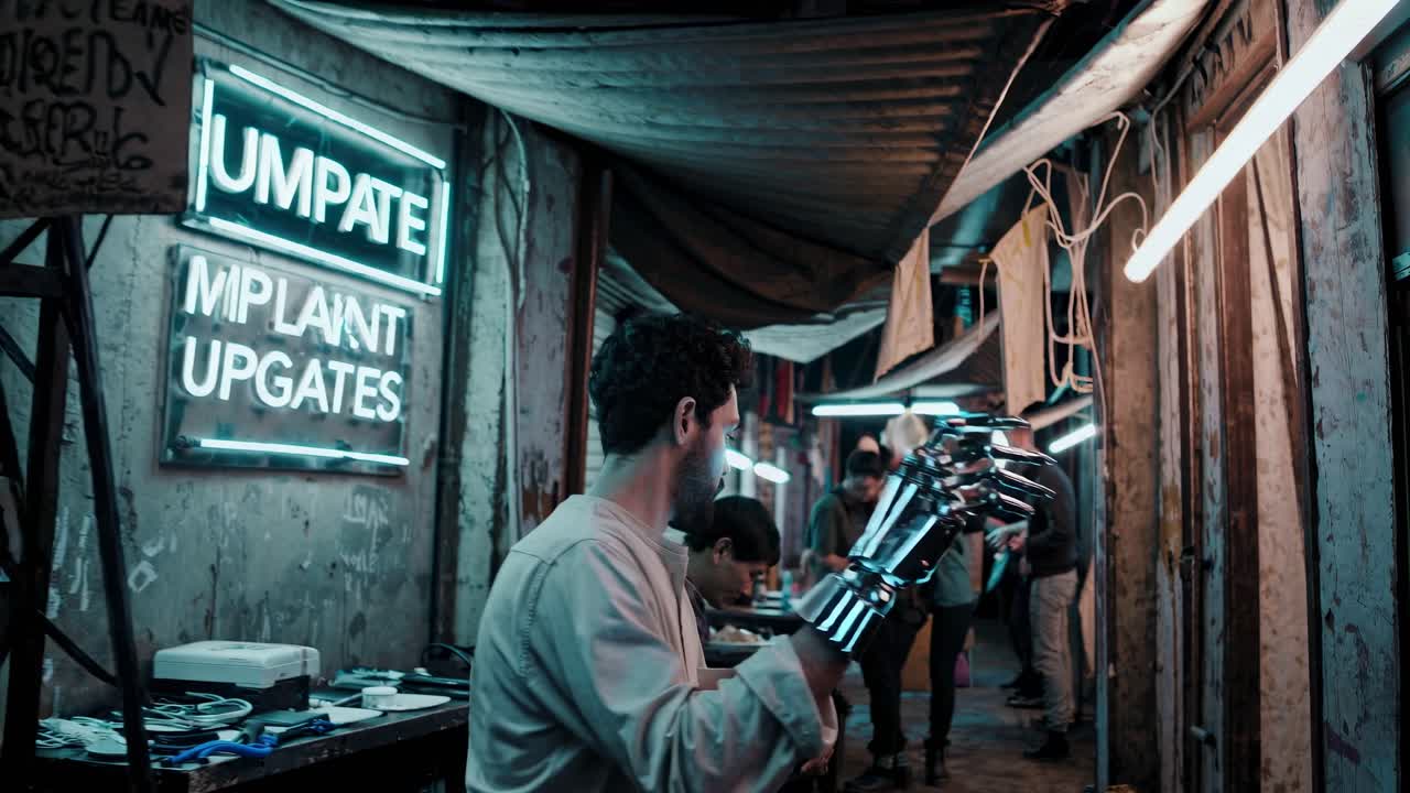 로 팔을 가진 사이버 크 남자