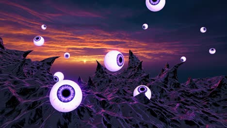 floating eyes sunset landscape