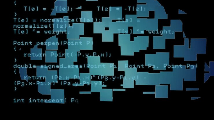 Animation von Datenverarbeitung über blauen Quadraten, die eine Wolke bilden, auf schwarzem Hintergrund