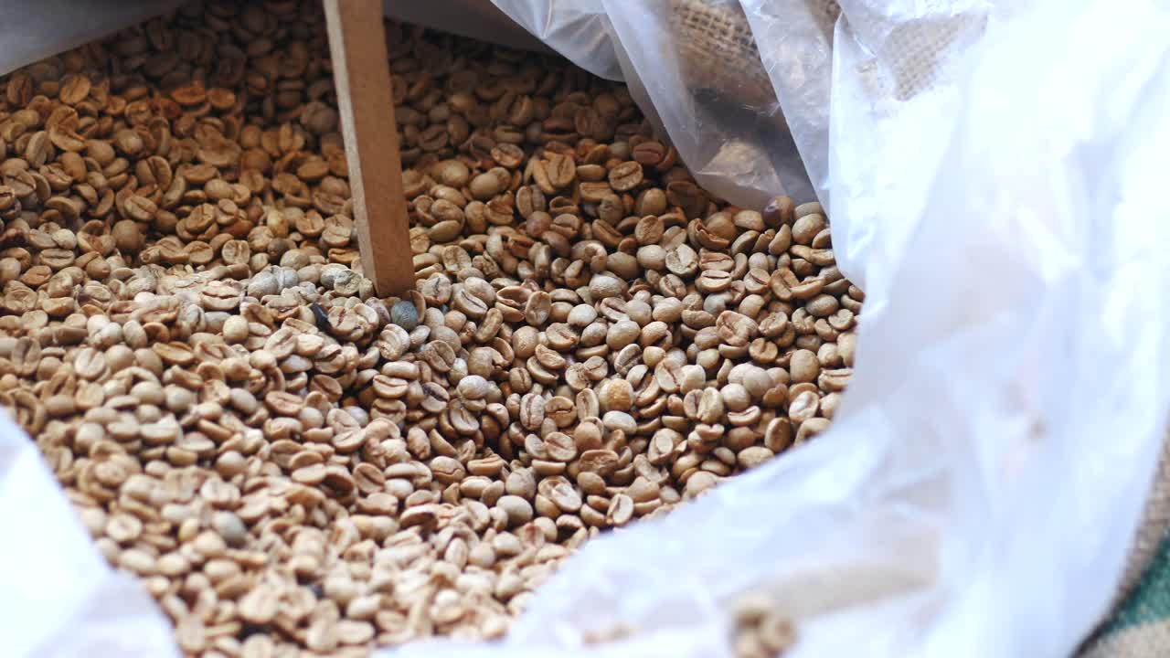 Raw Coffee Beans in a Bag