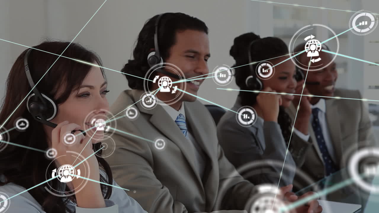 animación de la red de conexiones con las personas en el fondo