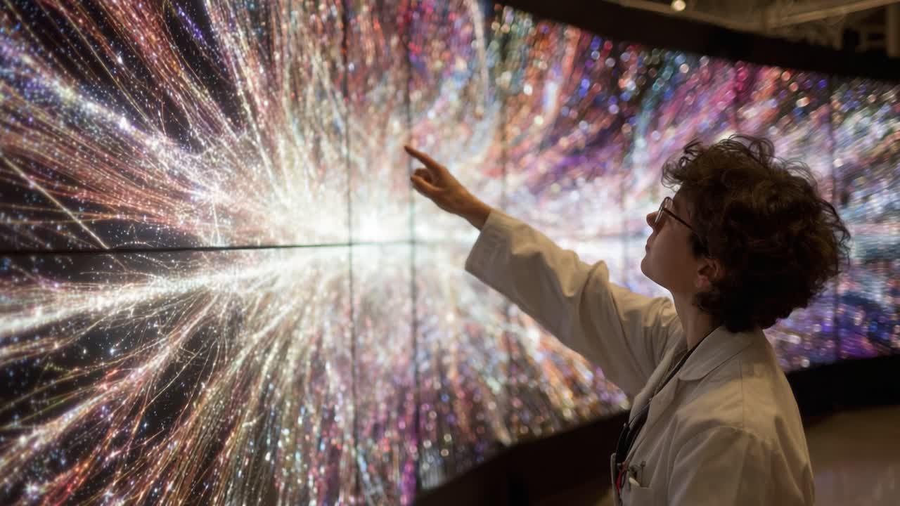 Exploring the Wonders of Cosmic Visualization: A Researcher Engages with a Stunning Interactive Display of Light and Space Phenomena