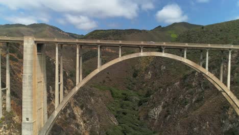 Aerial-Drone-Stock-Video-of-Bixby-Bridge-Highway-with-water-and-shore-below-in-Big-Sur-Monterrey-California