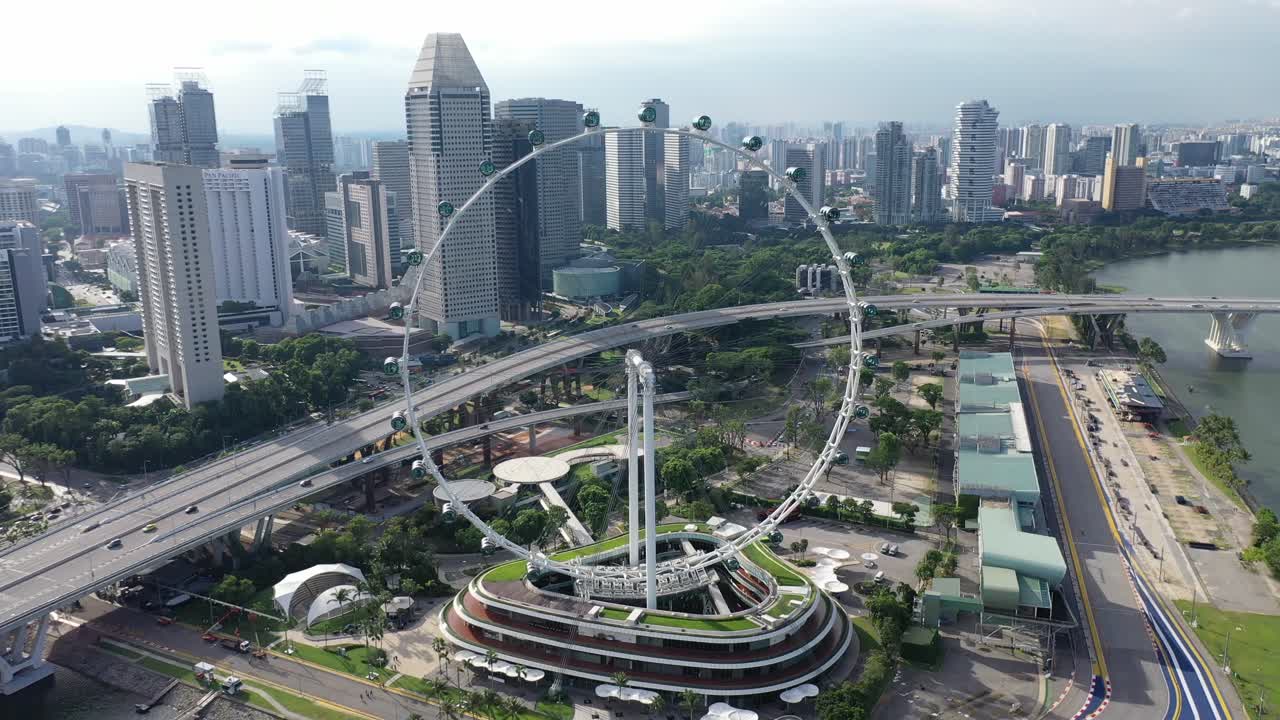 Aerial footage of the Singapore Flyer.
