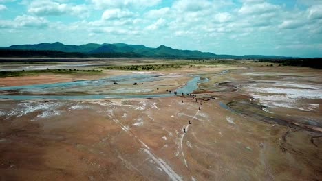 motorcycle tours around lake magadi in kenya - aerial drone shot