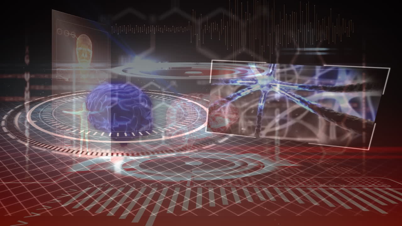 Animation of digital screens over scope scanning and digital brain