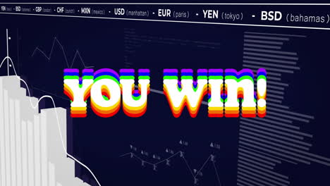 animation of data processing and you win text over black background