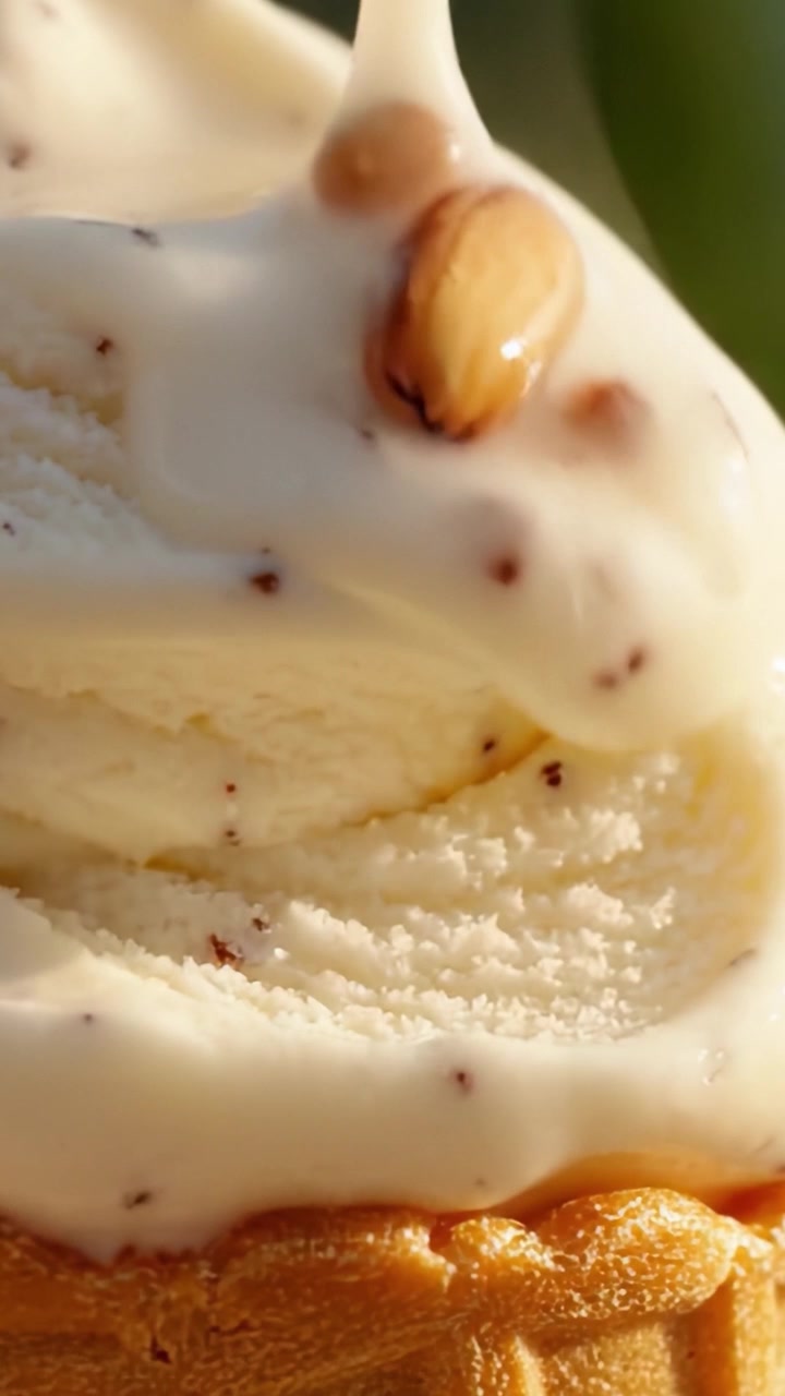 Delicioso Close-up de Redemoinhos Cremosos de Sorvete de Baunilha com Flocos de Chocolate em um Cone Crocante, Capturando a Indulgência Perfeita do Doce de Verão