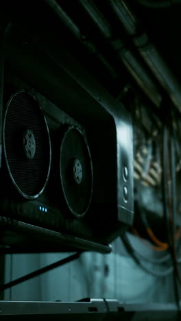 close-up of a server cooling system in a data center