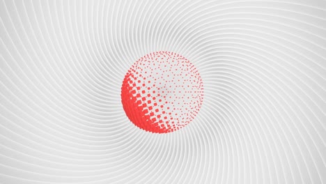 esfera compuesta de cubos de color rojo gira en el centro de espirales giratorias 2